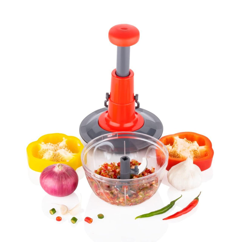 QuickPrep Pro : Manual Speedy Hand Press Food Chopper for Vegetables, Fruits, Nuts and More-Egg Whisk-Perfect Choppi